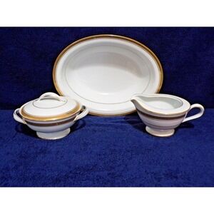 Noritake Pompeii 6678 China 3 Piece Set Ivory‎ Gold Greek Key Japan Vintage